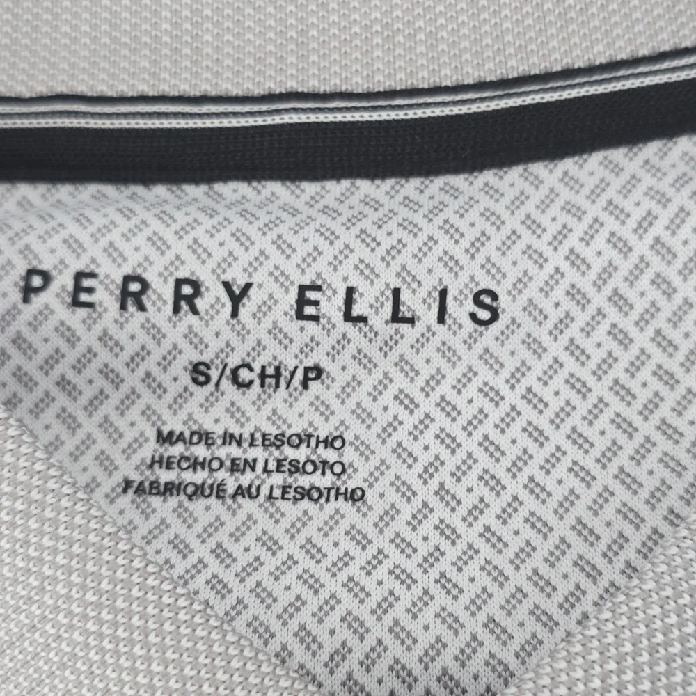Perry Ellis Polo Shirt Mens Small Grey Geometric Microprint Short Sleeve NWT